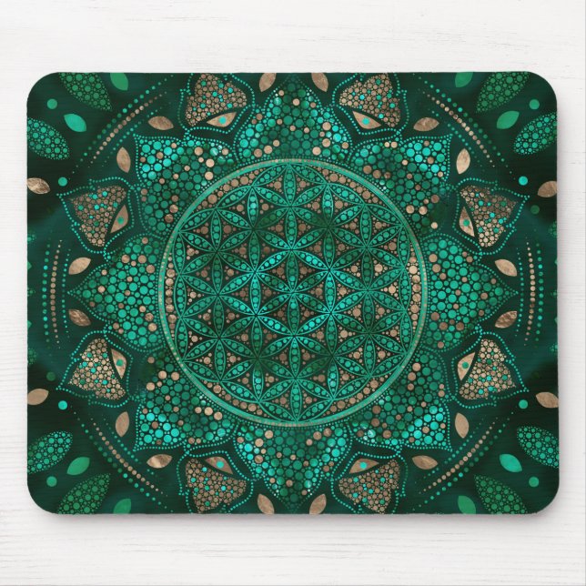 Tapis De Souris Fleur de la vie Point Art malachite or (Devant)