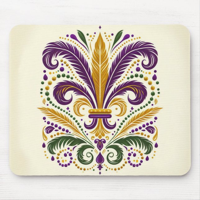 Tapis De Souris Fleur de lis jaune et vert violet (Devant)