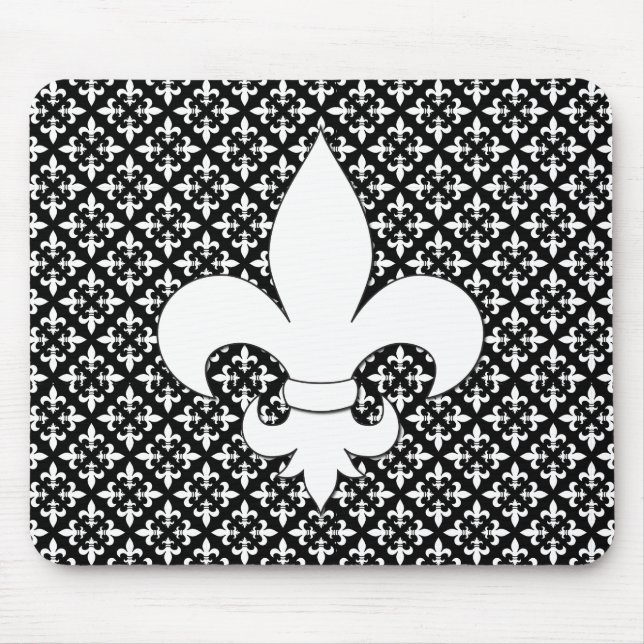 Tapis De Souris Fleur de Lis Motif noir et blanc (Devant)