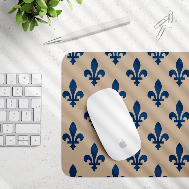 Tapis De Souris Fleur de Lis Motif, Royal French Blue sur Crème (Créateur téléchargé)