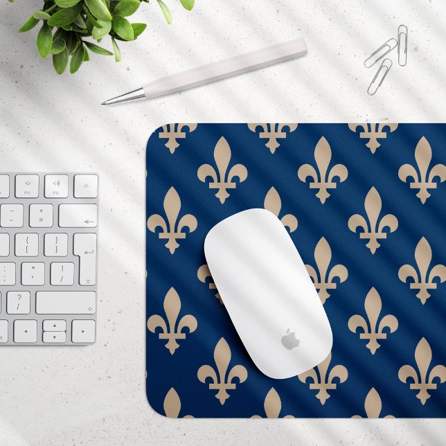 Tapis De Souris Fleur de Lis Motif, Royal French, Crème sur Blue (Créateur téléchargé)