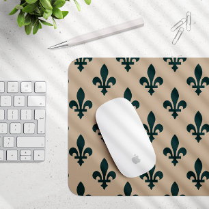 Tapis De Souris Fleur de Lis Motif, Royal French Green on Cream