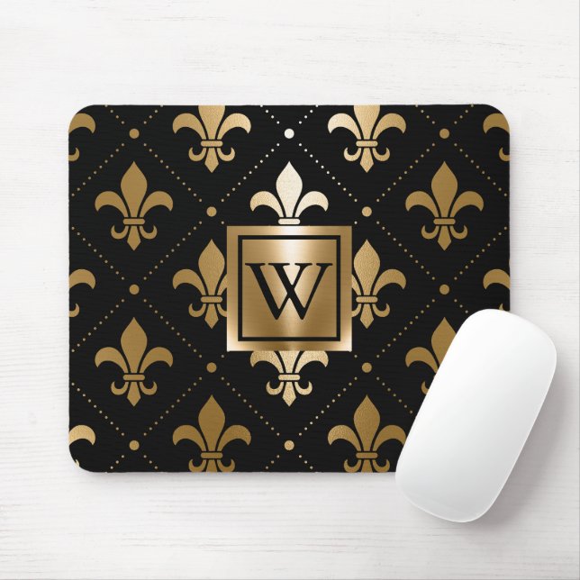 Tapis De Souris Fleur de lis noir et or (Avec souris)
