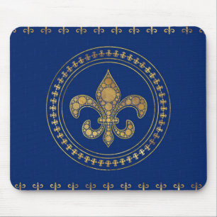 Tapis De Souris Fleur de lis - Or et Royal Blue