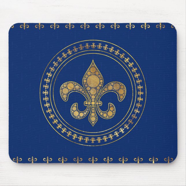 Tapis De Souris Fleur de lis - Or et Royal Blue (Devant)