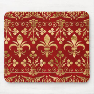 Tapis De Souris Fleur de lis ornement Luxe Rouge
