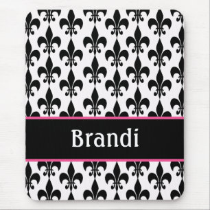 Tapis De Souris Fleur de Lis personnalisée rose noir