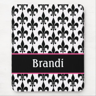 Tapis De Souris Fleur de Lis personnalisée rose noir
