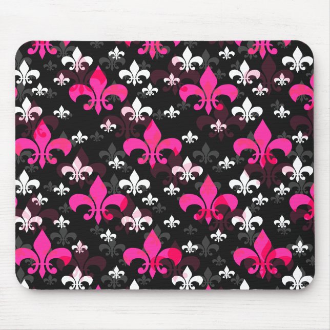 Tapis De Souris Fleur De Lis Rose Blanc (Devant)