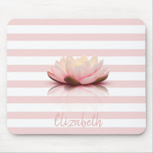 Tapis De Souris Fleur de lotus adorable. Rayures blanches roses