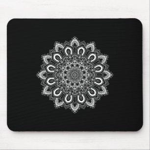 Tapis De Souris Fleur de lotus blanche ornée mandala de yoga _1