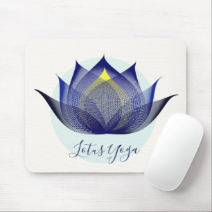 Tapis De Souris Fleur de Lotus Jaune Bleu Art Élégant Yoga Unique