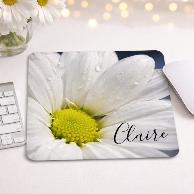 Tapis de souris Fleur de marguerite avec gouttes d (Créateur téléchargé)