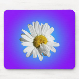 Tapis De Souris Fleur de marguerite blanche dégradé floral bleu vi