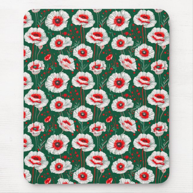 Tapis De Souris Fleur de pavot blanc sur bureau (Devant)