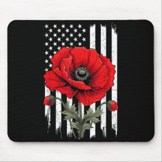 Tapis De Souris Fleur de pavot rouge drapeau patriotique États-Uni
