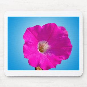 Tapis De Souris fleur de pétunia rose sur fond bleu.