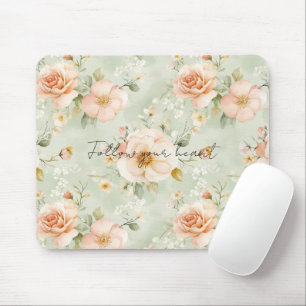 Tapis De Souris Fleur de Rose Jolie Menthe Pêche
