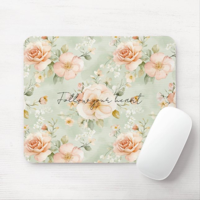 Tapis De Souris Fleur de Rose Jolie Menthe Pêche (Avec souris)