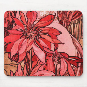 Tapis De Souris Fleur de rubis par Alphonse Mucha Art Vintage