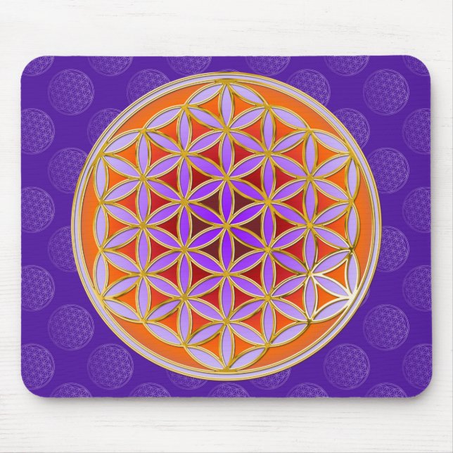Tapis De Souris Fleur de vie - Bouton Style violet orange (Devant)