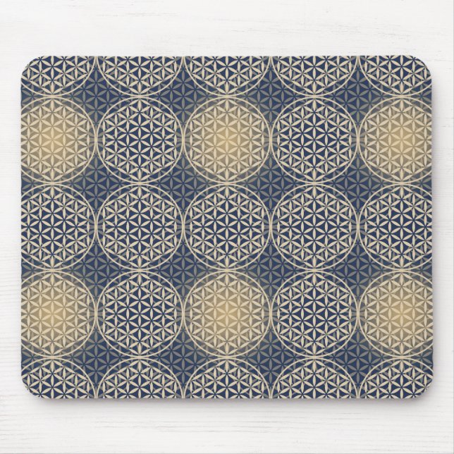 Tapis De Souris Fleur de vie - motif de timbre - sable bleu (Devant)
