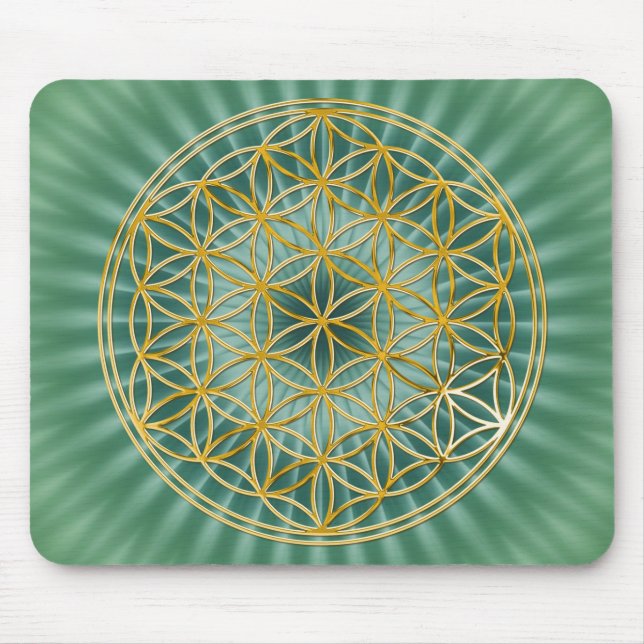 Tapis De Souris Fleur De Vie | or, grand, vert (Devant)