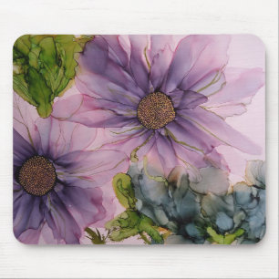 Tapis De Souris fleur d'encre d'alcool rose et violet