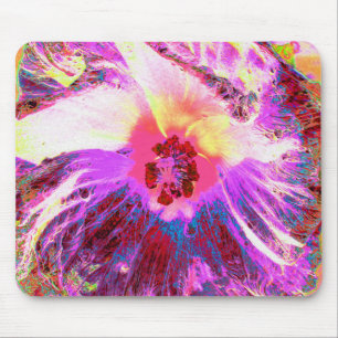 Tapis De Souris Fleur d'Hibiscus aux Couleurs Arc-en-Ciel Psychédé