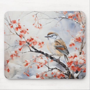 Tapis De Souris Fleur d'hiver d'oiseau