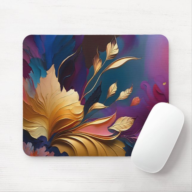 Tapis De Souris Fleur dorée – Composition florale abstraite (Avec souris)