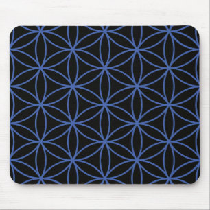 Tapis De Souris Fleur du grand motif de la vie - bleu sur le noir