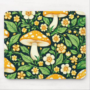 Tapis De Souris Fleur et champignon vert et or