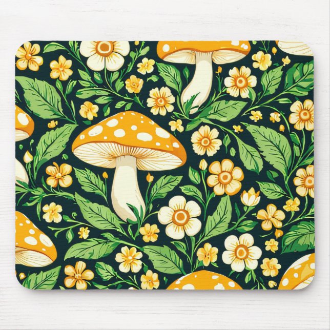 Tapis De Souris Fleur et champignon vert et or (Devant)