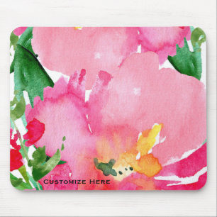 Tapis De Souris Fleur Florale De Couleur Rose Aquarelle Été Chic P