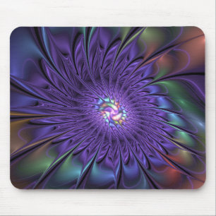 Tapis De Souris Fleur fractale Abstraite moderne et colorée tendan