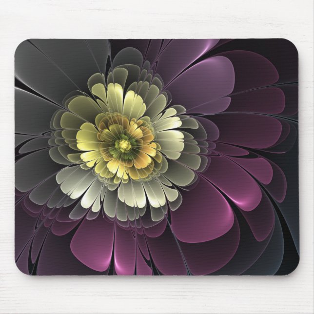 Tapis De Souris Fleur fractale grise de pourpre moderne abstraite (Devant)