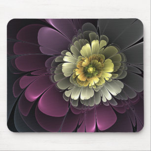 Tapis De Souris Fleur fractale grise et pourpre moderne abstraite