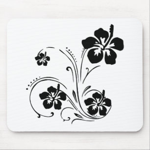 Tapis De Souris Fleur illustrée noire et blanche Mousepad