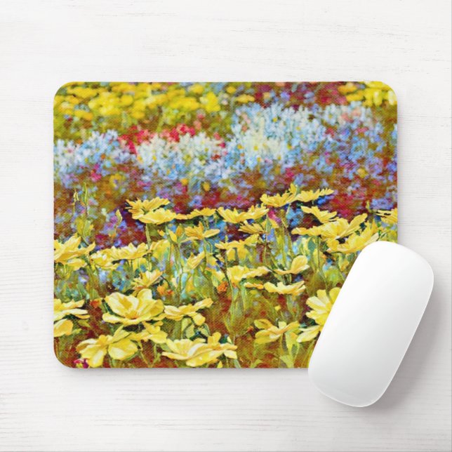 Tapis De Souris Fleur Jardin Lignes Jaune Bleu Art Souris Panier (Avec souris)