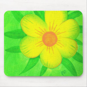 Tapis De Souris Fleur Jaune Lumineuse Vert Mousepads