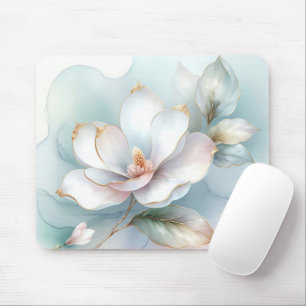 Tapis De Souris Fleur Magnolia Blanche À Bord Doré