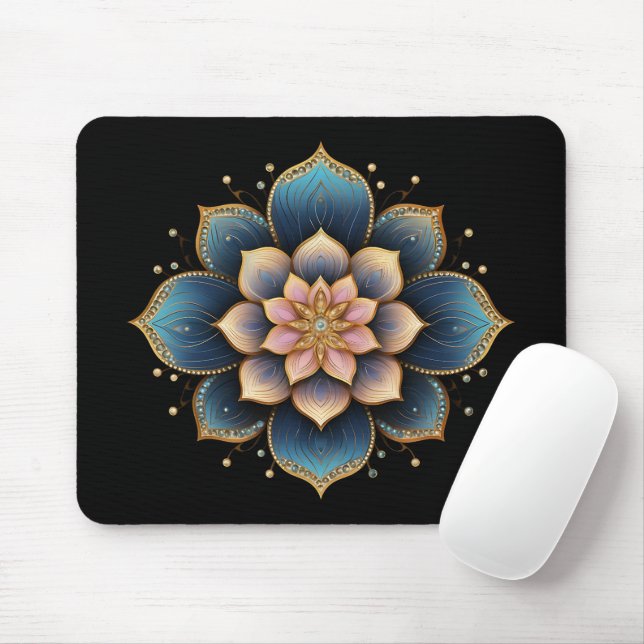 Tapis De Souris Fleur Mandala Lotus aux cristaux étincelants (Avec souris)