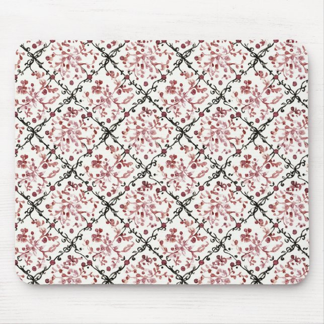 Tapis De Souris Fleur Noir Rouge Blanc (Devant)