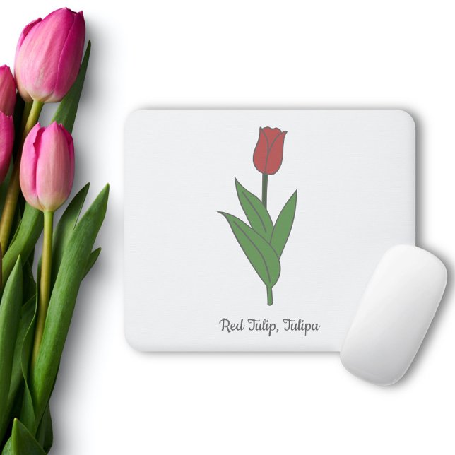Tapis De Souris Fleur pastel de Tulipe rouge botanique (Botanical Red Tulip Mouse Pad)