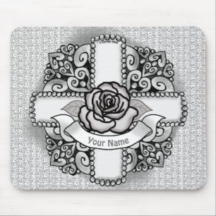 Tapis De Souris Fleur rose Filigree Christian Cross