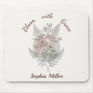 Tapis de souris fleur rose personnalisé Nom person