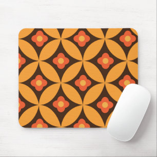 Tapis De Souris Fleur rouge sur des cercles orange du milieu du si