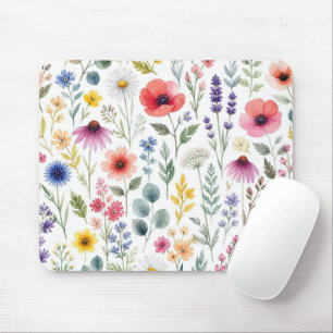 Tapis De Souris Fleur Sauvage Aquarelle Prairie Botanique Florale