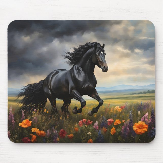 Tapis De Souris Fleur sauvage de la Galloping du cheval friésien (Devant)
